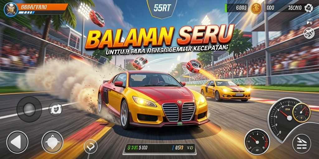 Tampilan gameplay Racing 55RT yang mendebarkan dan penuh aksi.
