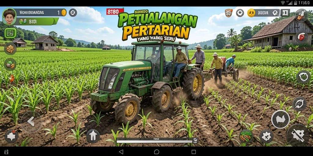Screenshot utama 8180 menampilkan gameplay pertanian yang interaktif dan menarik.