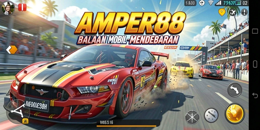 Tampilan gameplay seru dalam balapan mobil di AMPER88.