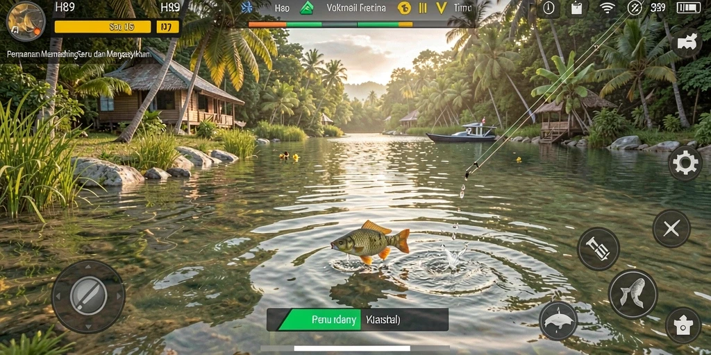 Screenshot H89 menampilkan gameplay memancing yang seru dan mendebarkan.