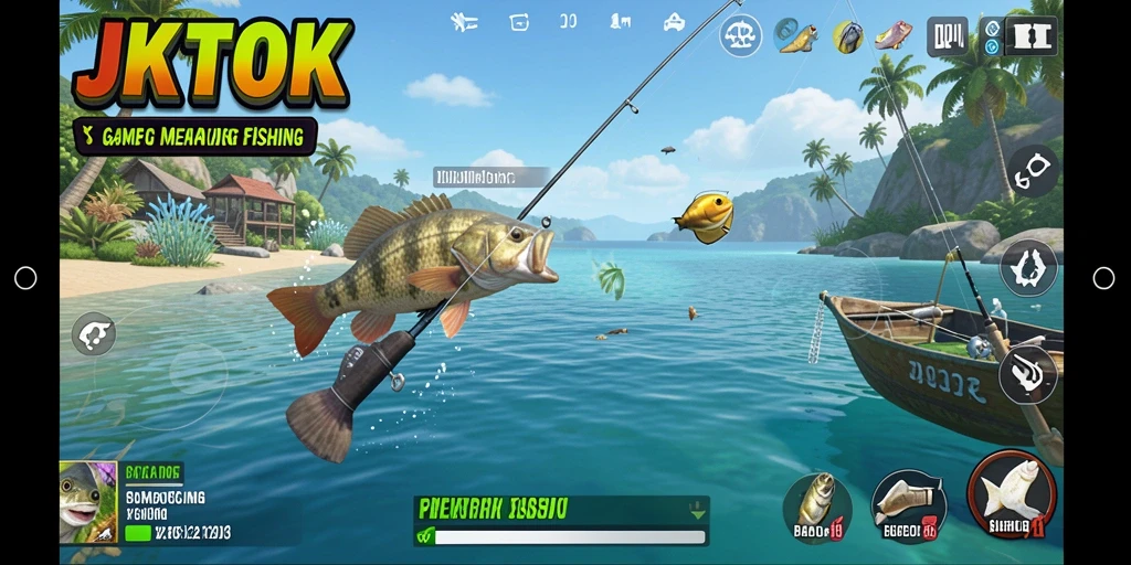 Screenshot JKTOK menampilkan pemain sedang asyik memancing ikan.