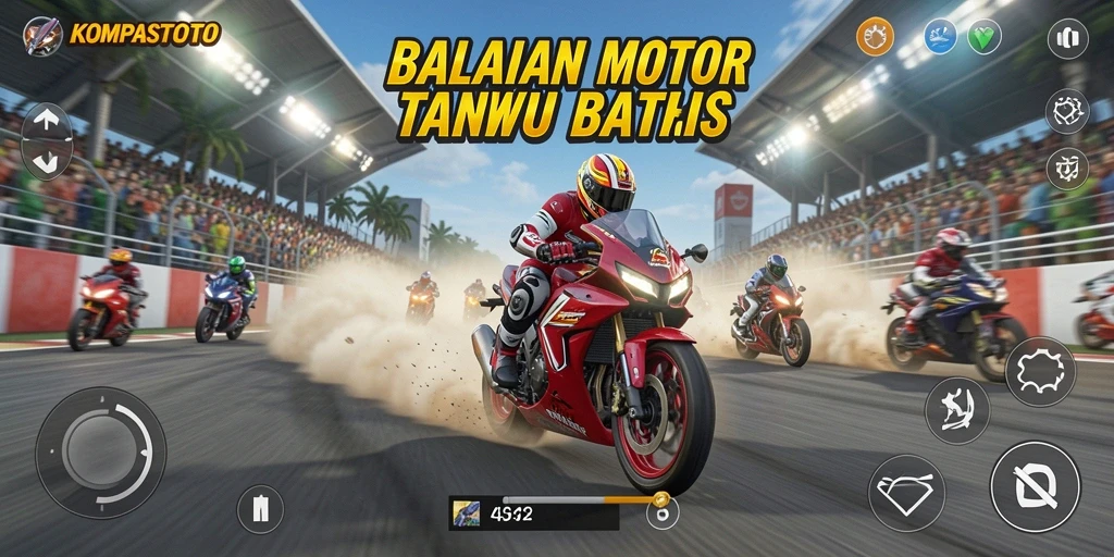 Tampilan gameplay KOMPASTOTO yang mendebarkan dalam balapan motor.
