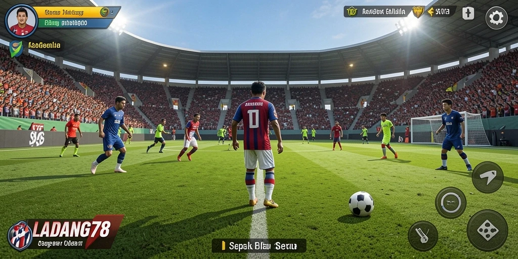 Tampilan gameplay <strong>LADANG78</strong> yang memukau dalam aksi sepak bola.