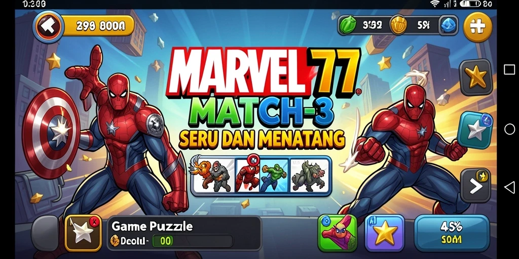 Screenshot dari gameplay Match-3 MARVEL77 yang seru dan menantang.