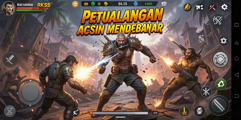 Tampilan gameplay mendebarkan di RK55, penuh aksi dan seru.