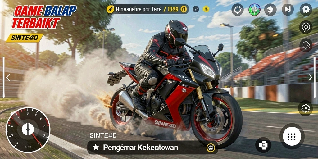 Gameplay intens balap motor di SINTE4D dengan trek yang menantang.