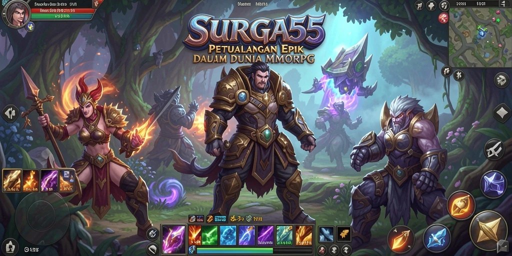 Tampilan gameplay <strong>SURGA55</strong> menampilkan pertarungan epik dan eksplorasi dunia yang menakjubkan.